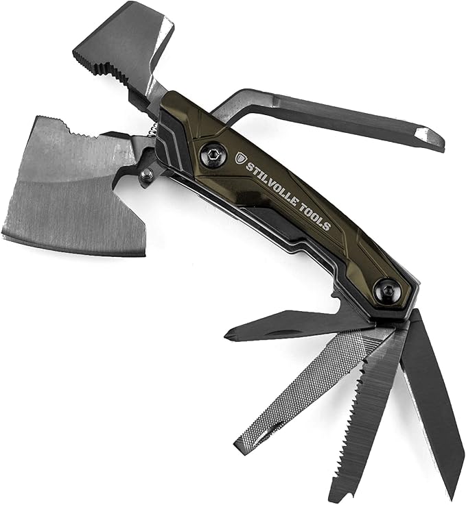 Axe 9 ax with 9-Featured Multi-Tool Hammer, Wrench, Wire Cutter, ax, Bottle Opener, Phillips Screwdriver, Flat-Blade Screwdriver, Nail File, Saw, Knife