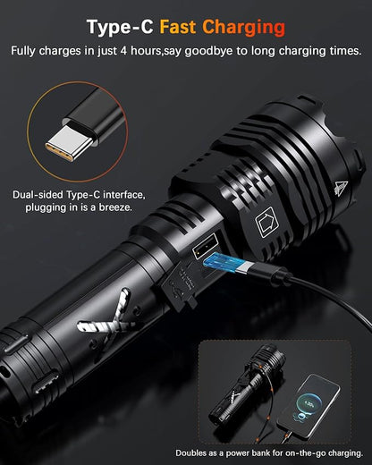 Super Bright Rechargeable Flashlights 2000000 High Lumens,Waterproof Tactical Powerful Led Flashlight Battery Powered With 6 Modes Zoomable Fast Charge,Handheld Flashlight For Camping Emergency (X2)