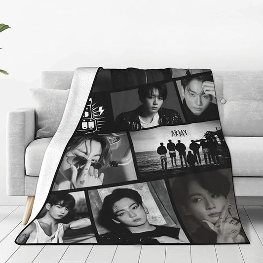 Jung Kook Blanket 60"X80" Soft and Comfortable Warm Fleece Throw Full Picture of Idol Group Blankets Yoga Blankets Beach Blanket Picnic Blankets Gift for Dorm Room Decor Sofa Bed Camping Travel