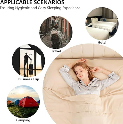 Sleeping Bag Liner Camping Adult Sleep Sack Lightweight Travel Sheet for Hotel Bed Compact Ultralight Essential Cleaning Supplies Kit Travel Bedding Set for Backpacking