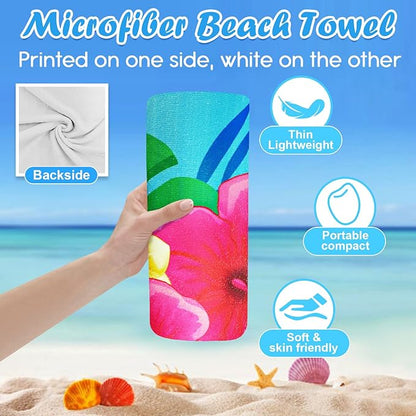 2 Pack Microfiber Beach Towel, 71"x32" XL Oversized Sand Free Beach Towels Blanket Soft & Absorbent for Adults Women Men Beach Pool Camping Travel Yoga Vacation Essentials Accessories Gifts
