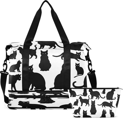 Cats Travel Duffel Bag Gym Tote Bag for Sports Waterproof Carry On Weekender Bag with Compartment