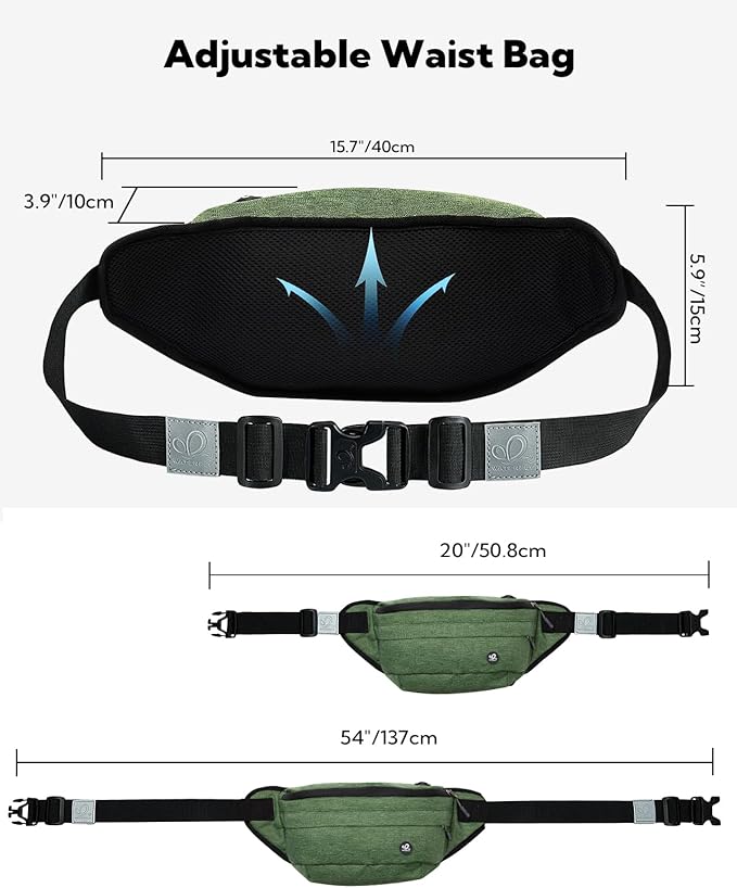 WATERFLY Fanny Pack for Men Women Water Resistant Large Hiking Waist Bag Pack Carrying All Phones for Running Walking Traveling
