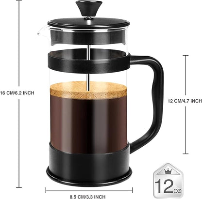 Utopia Kitchen 12 Ounce 0.35 Liter French Press Coffee Maker, Tea Maker, Travel Coffee Presses, Heat Resistant Thickened Borosilicate Coffee Pot for Camping Travel Gifts, Black Pack of 1