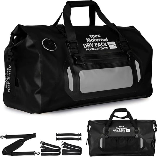 Waterproof Duffel Bag for Men/Women, Roll-top Dry Backpack Duffel Bag with Quick-fixed Straps, Motorcycle Tail Saddle Bag for Motorcycling, Rafting, Boating, Kayaking, Travel, 80L-Black