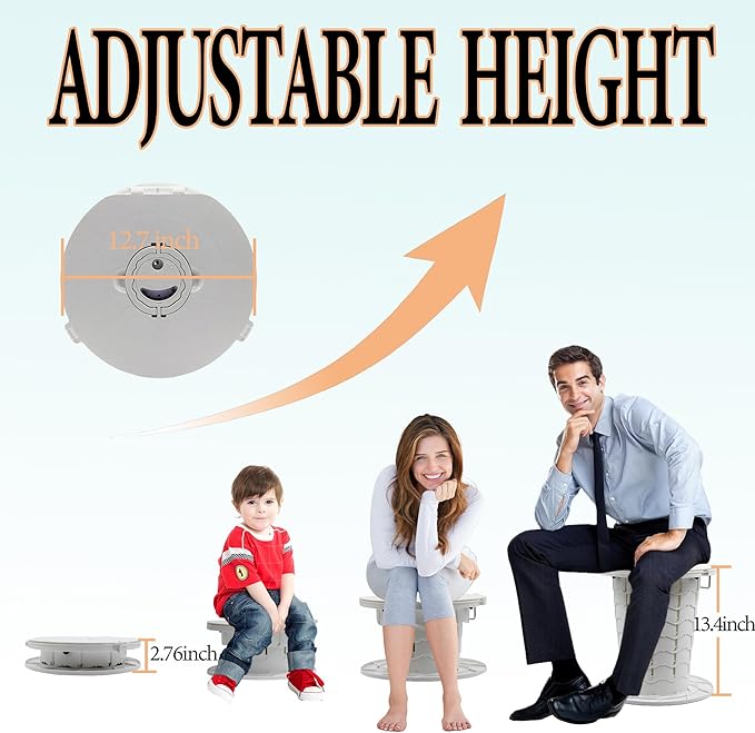 ALEVMOOM Portable Toilet for Adults Outdoor Camping Adjustable Folding Toilet with 6 Garbage Bags,2.8 Pounds Lightweight Portable Potty for Travel/Boat/Road Trips/Beach White
