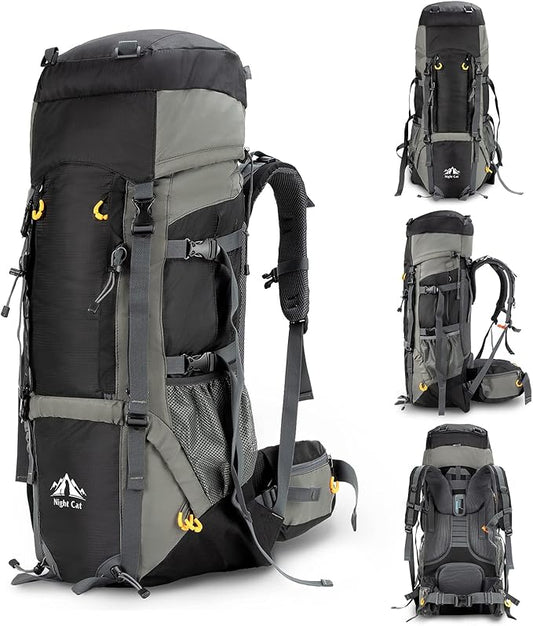 Night Cat Camping Backpacks 90L with Internal Frame Hiking Backpack for Men Women Waterproof Lightweight Breathable Outdoor Mountaineering Traveling