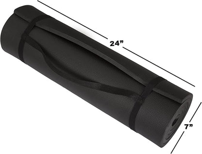 Extra-Thick Yoga Mat - Durable Comfort Non-Slip Foam Workout Mat for Fitness, Pilates, and Floor Exercises with Carrying Strap by Wakeman