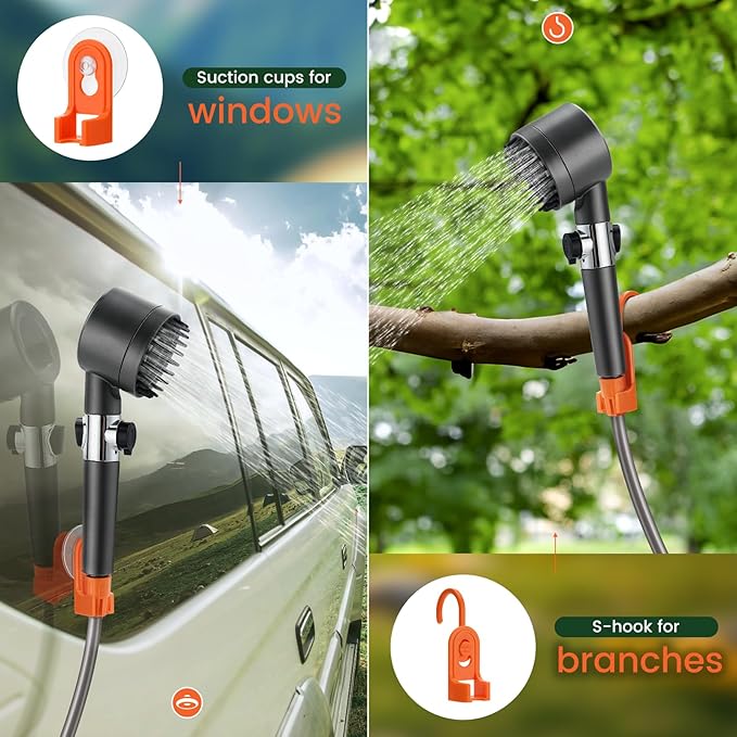 Ideashop Portable Camping Shower Set, Electric Outdoor Camp Shower Pump, Powered by Rechargeable Battery, 3 Flow Mode Head Nozzle, Portable Shower for Camping, Hiking, Traveling, Washing