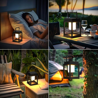 Hanging Solar Table Lanterns Outdoor - Portable Rechargeable Solar Table Light with Type-C Port, Touch Control, Waterproof LED Cordless Outdoor Table Lamp for Patio Camping Party Porch Decor