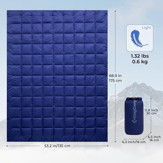 KingCamp Lightweight Camping Blanket - Multifunctional and Warm Quilt with Snap Button, Water Repellent, for Travel, Airplane, Hiking, Picnic