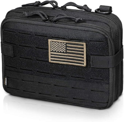 WYNEX Tactical Molle Admin Pouch of Laser Cut Design, Utility Pouches Molle Attachment Military Medical EMT Organizer with Map Pocket EDC EMT Pack IFAK Tool Holder Universal U.S.A Patch Included