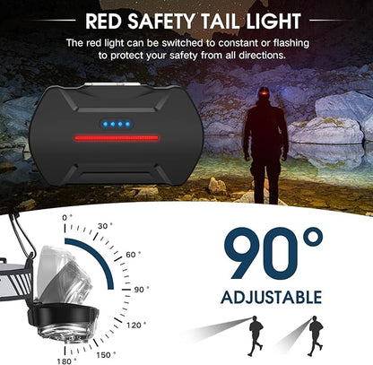 Rechargeable Headlamp, 20000 High Lumen Bright 5 LED Head Lamp with Red White Light, IPX4 Waterproof Headlight,8 Mode Head Flashlight for Outdoor Running Hunting Fishing Hiking Camping Gear
