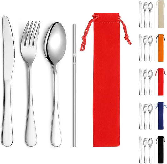 Kyraton Portable Flatware, Reusable Camping Flatware, Bento Box Flatware, Silverware For School/Work/Office/Outdoor, Dishwasher Safe, Set of 4 Pieces