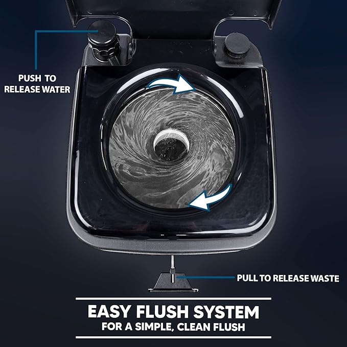 Camping Toilet w/Toilet Bags – 2.5 Gallon Fresh Water Camp Toilet for up to 50 Clean Flushes – Odorless & Heat Resistant Portable Camping Toilet – PE Camping Potty w/ 5.3 Gallon Waste Tank