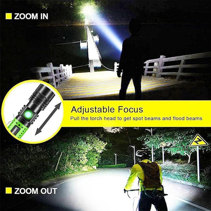 wowlite Flashlight Rechargeable, Super Bright LED Flashlights with Adjustable Brightness, Zoomable High Lumens Small Flash Light, Long Lasting for Outdoor Camping Home Emergency (Green)