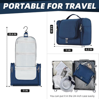 Buruis Large Capacity Toiletry Bag for Women and Men, Hanging Toiletry Organizer Cosmetics Makeup Bag, Water-resistant Dopp Kit Shaving Bags for Full Sized Toiletries, Travel Essentials (Blue)