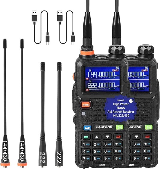 Ham Radio Handheld Baofeng Radio 5RM Upgraded of UV-5R High Power Long Range Walkie Talkies for Adults Multi-Band Two Way Radio NOAA Weather Copy Frequency USB C Charger 999CH Outdoor Hiking Camping