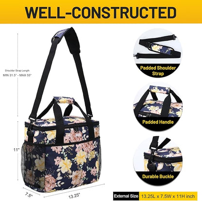 MIER 18L Large Soft Cooler Insulated Picnic Bag for Grocery, Camping, Car, Navy with Flower