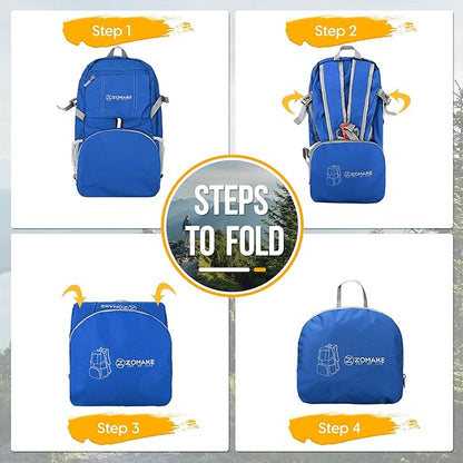 ZOMAKE Lightweight Packable Backpack 35L - Light Foldable Backpacks Water Resistant Collapsible Hiking Backpack - Compact Folding Day Pack for Travel Camping(Dark Blue)