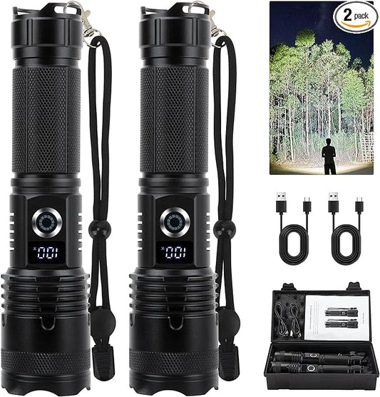 Flashlights High Lumens Rechargeable, 990000 Lumens Super Bright Flash Light High Powered Tactical Flashlight, 5 Modes IPX6 Waterproof, LED Powerful Flashlights for Emergency Camping