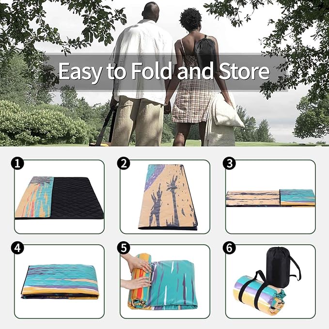 Picnic Blankets Waterproof Sandproof 60x80 Outdoor Portable Lightweight Extra Large Family Beach Blanket Camp Mat for Travel Foldable Outside Lawn Camping Essentials Mats for Grass