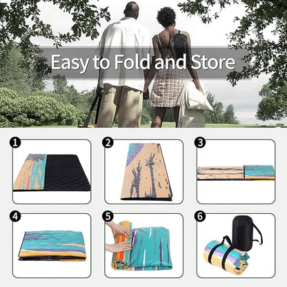 Picnic Blankets Waterproof Sandproof 60x80 Outdoor Portable Lightweight Extra Large Family Beach Blanket Camp Mat for Travel Foldable Outside Lawn Camping Essentials Mats for Grass