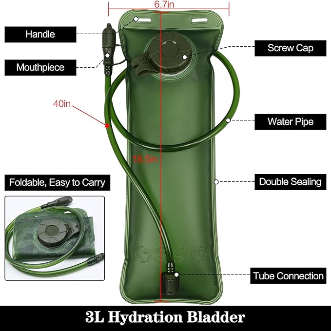 1.5/2/2.5/3L Hydration Bladder, 2pcs Water Bladder, Leakproof Water Reservoir for Hiking Biking Climbing Cycling Running Camping Backpack, Blue and Army Green