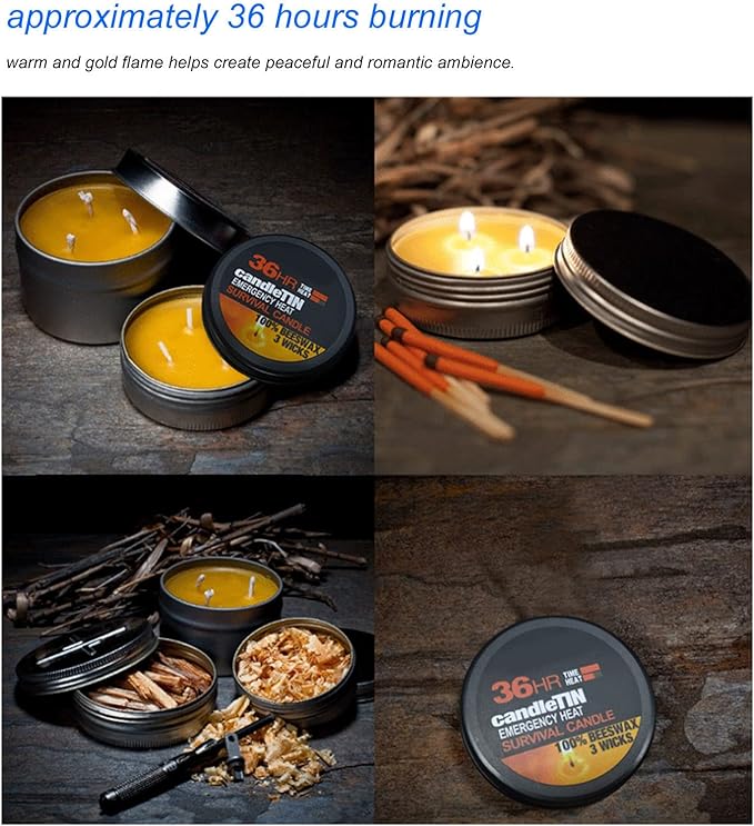 3 Wick 36 Hour Emergency Candle, Long Lasting Survival Candle with Aroma Slow Burn Beeswax Wax Camping Candle Scented Candle for Emergency, Camping, Hiking, Essential
