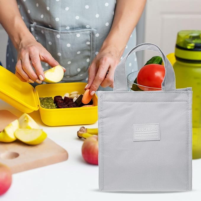 PATIKIL Insulated Lunch Bags, 8"x5"x9" Reusable Bento Bags Thermal Lunch Tote Portable Food Containers Bag for Men and Women, Grey