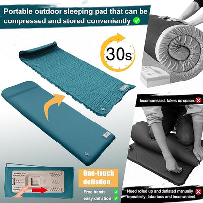 Self Inflating Sleeping Pad with Electric Pump,3.14"Thick Memory Foam Sleeping Mats for Camping,Easy Inflate&Deflate,9.5 R-Value Insulated Camping Mattress with Pillow for Car Travel Tent,Peacock-Blue