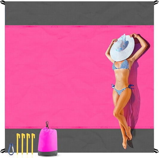 EASYFUN Beach Blanket Sandproof Oversized, 118'' × 110'' Extra Large Beach Mat, Portable Picnic Mat for Travel Camping Hiking, Light Weight Beach Essentials Family Water Resistant Mat Nylon 210T