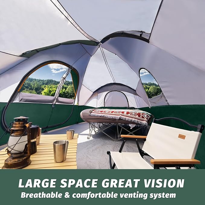 UNP Camping Tent 10-Person-Family Tents, Parties, Music Festival Tent, Big, Easy Up, 5 Large Mesh Windows, Double Layer, 2 Room, Waterproof, Weather Resistant, 18ft x 9ft x78in