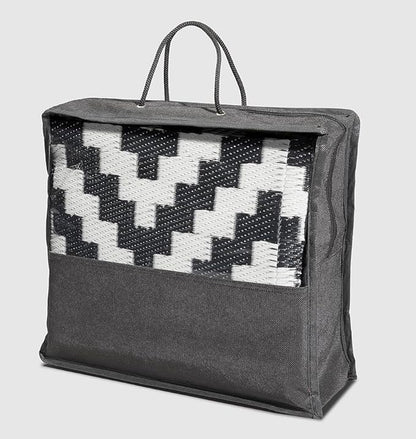 FH Home Outdoor Camping Rug - Waterproof, Fade Resistant, Reversible - Premium Recycled Plastic - Geometric - Picnic, Patio, Deck, Sunroom, RV - Aztec - Black & White - 4 x 6 ft Foldable