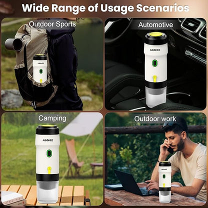 Portable Espresso Maker,Travel Coffee Maker for Camping, Car Coffee Maker Self-Heating with USB-DC,3-in-1 Extraction of 8g Ground Coffee & NS Capsule for Hiking,Office,RV(White)