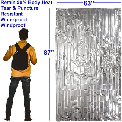Emergency Blanket Survival Gear | Foil Mylar Thermal Blankets 63" x 87" inches (Pack of 10) | Big Double Sided Escape Tact Bivvy, | for NASA, Outdoors, Hiking, Space, Marathons First Aid Kit
