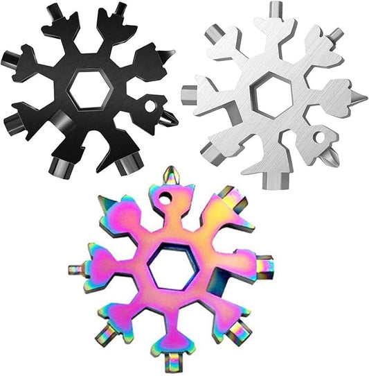 3 Pack Snowflake 18-in-1 Multi Tool, Stainless Steel Snowflake Bottle Opener/Flat Phillips Screwdriver Kit/Wrench, Durable and Portable to Take