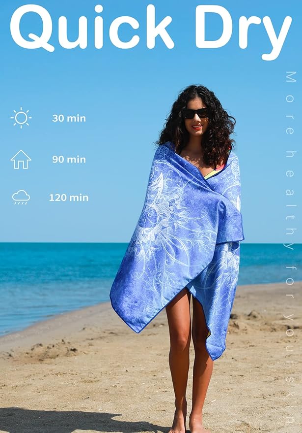 4 Pack Microfiber Lightweight Beach Towel Sand Free Quick Dry Absorbent Thin Compact Towels for Swimming Pool Camping Beach Accessories Large Easy Pack Travel Things for Vacation Essentials Gift