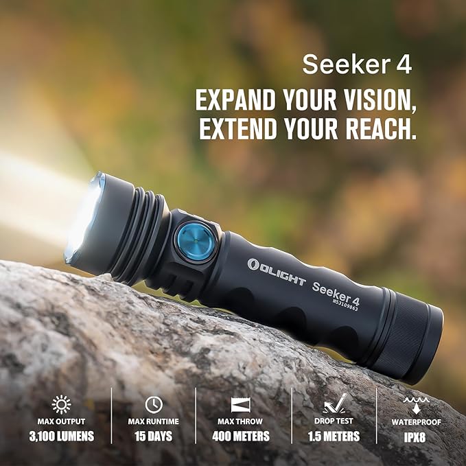 OLIGHT Seeker 4 Rechargeable Bright Flashlights, 3100 High Lumens USB-C Charging Flashlight, 400 Meters Powerful LED Long Rage Flashlight for Emergency, Camping, and Law Enforcement (Matte Black)
