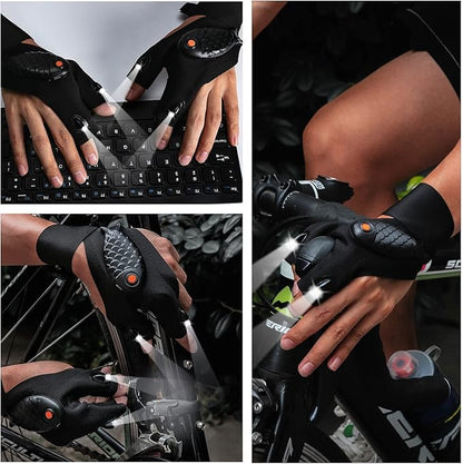 ThxToms Father's Day Gift,Rechargeable LED Flashlight Gloves,Gifts for Men,Christmas, Birthday Gifts for Dad Boyfriend Husband Men Him, Cool Gadgets Tools for Repairing Fishing Camping, 1 Pair,Black