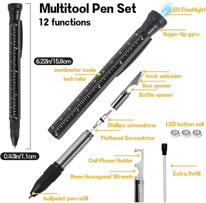 11 in 1 Multi-Tool Pen - Tools for Travel, Camping, Outdoor Activities and Everyday Use - Father's Day Dad Gift for Daughter Son, Birthday Father's Day Gift for Dad Grandpa Husband, Cool Gadgets