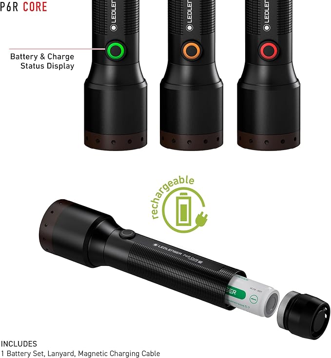 Ledlenser P6R Core Recharable Flashlight, High Power LED, 900 Lumens, Waterproof Light for Home and Emergency Use, Advanced Focus System