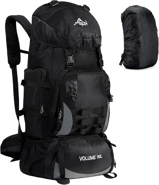 90L Large Camping Hiking Backpack with Rain Cover, Waterproof Molle Rucksack Military Backpack (Black)
