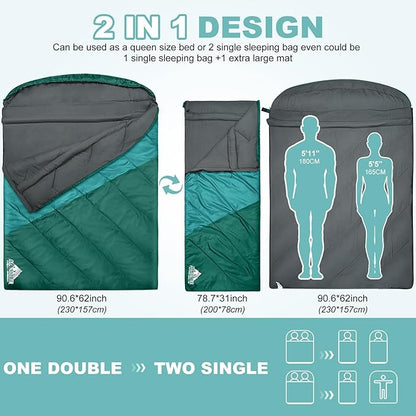 AGEMORE Sleeping Bag for Adults, Double and Single Size, Lightweight Portable Camping Sleeping Bag with Draft Tubes, Fit for Warm & Cold Weather Camping Hiking Backpacking Or Traveling