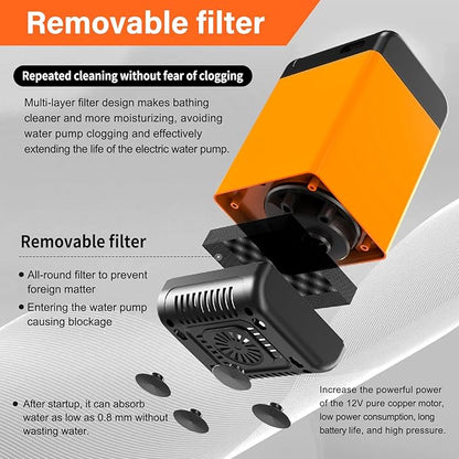 QJWDB Portable Shower for Camping: Outdoor Electric Shower Rechargeable Pump with Intelligent Digital Display - 3 Flow Mode Shower Head for Beach Field Camping Hiking Traveling Washing