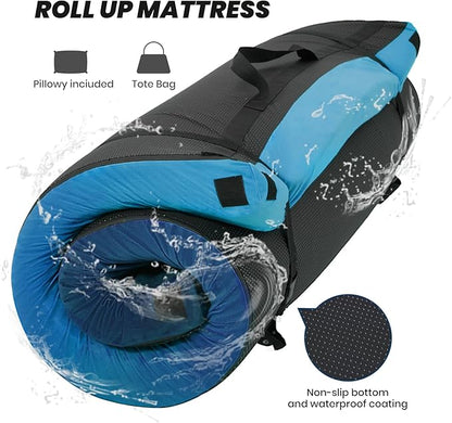 Memory Foam Camping Pad, Camping Sleeping Pad, Camping Mattress Pad with Pillow & Travel Bag, Portable Floor Mat Roll Up for Guest Adults Side Sleepers Indoor Outdoor Travel