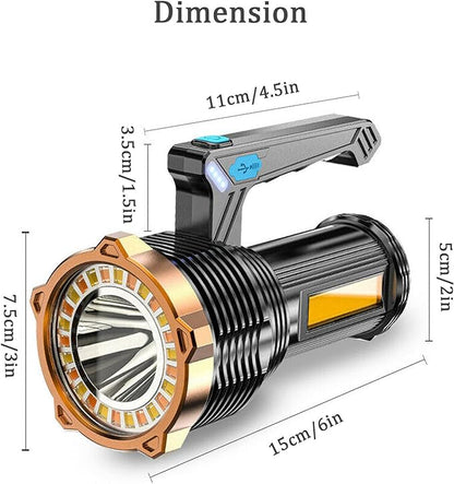 LED Flashlight USB Rechargeable, Super Brightest Flashlight with Sidelight and Hooks, 8 Modes Lighting, 19X LED, High Powered, Waterproof Tactical Torch Camping Portable Handheld