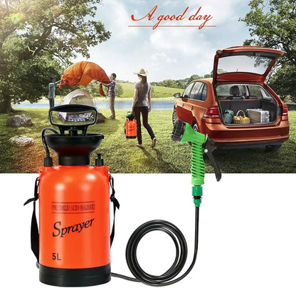 CLICIC 1.3 Gallon Pressure Sprayer with 7 Spray Modes, Camping Shower with Removable Hose and Shower Head, for Camping Outdoor Traveling Hiking and Pet Bath, 5L, Red