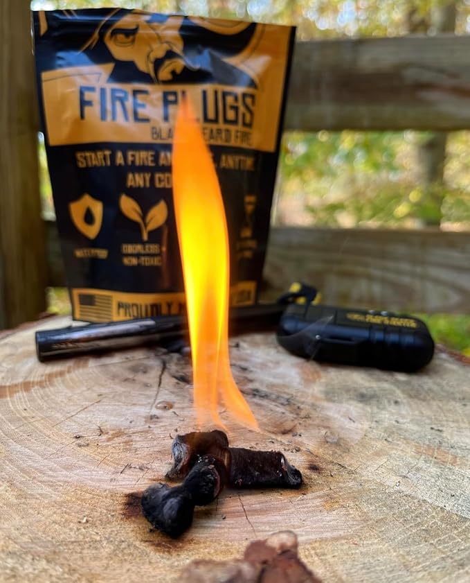 Black Beard Fire Plugs (50 Plugs) | 100% Weatherproof Fire Starter for Campfires | Can Light 50+ Fires | Extra Long Burn Time | 30 Yr Shelf Life for Emergency Survival Kits | Made in USA, Yellow