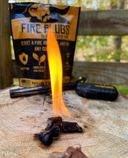 Black Beard Fire Plugs (50 Plugs) | 100% Weatherproof Fire Starter for Campfires | Can Light 50+ Fires | Extra Long Burn Time | 30 Yr Shelf Life for Emergency Survival Kits | Made in USA, Yellow